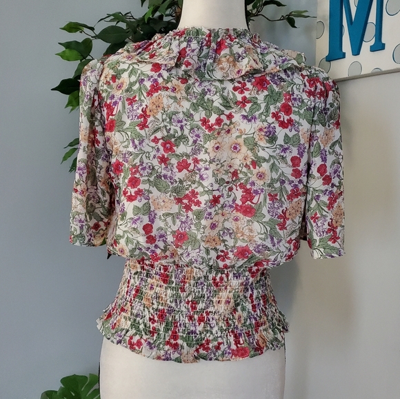 ASTR THE LABEL Smocked Waist Faux Wrap Look Multi Floral M - Picture 4 of 10